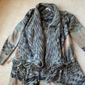 Oversized wrap sweater with frayed edges